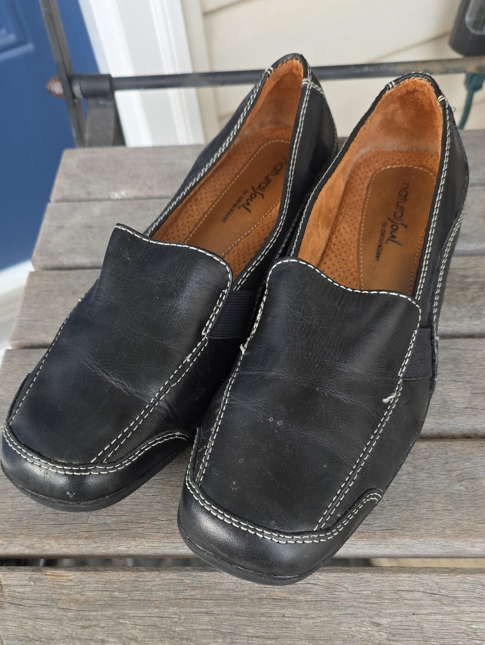 Natural Soul By Naturalizer Women’s Black Leather Casual Loafers -Size 8 1/2 Med